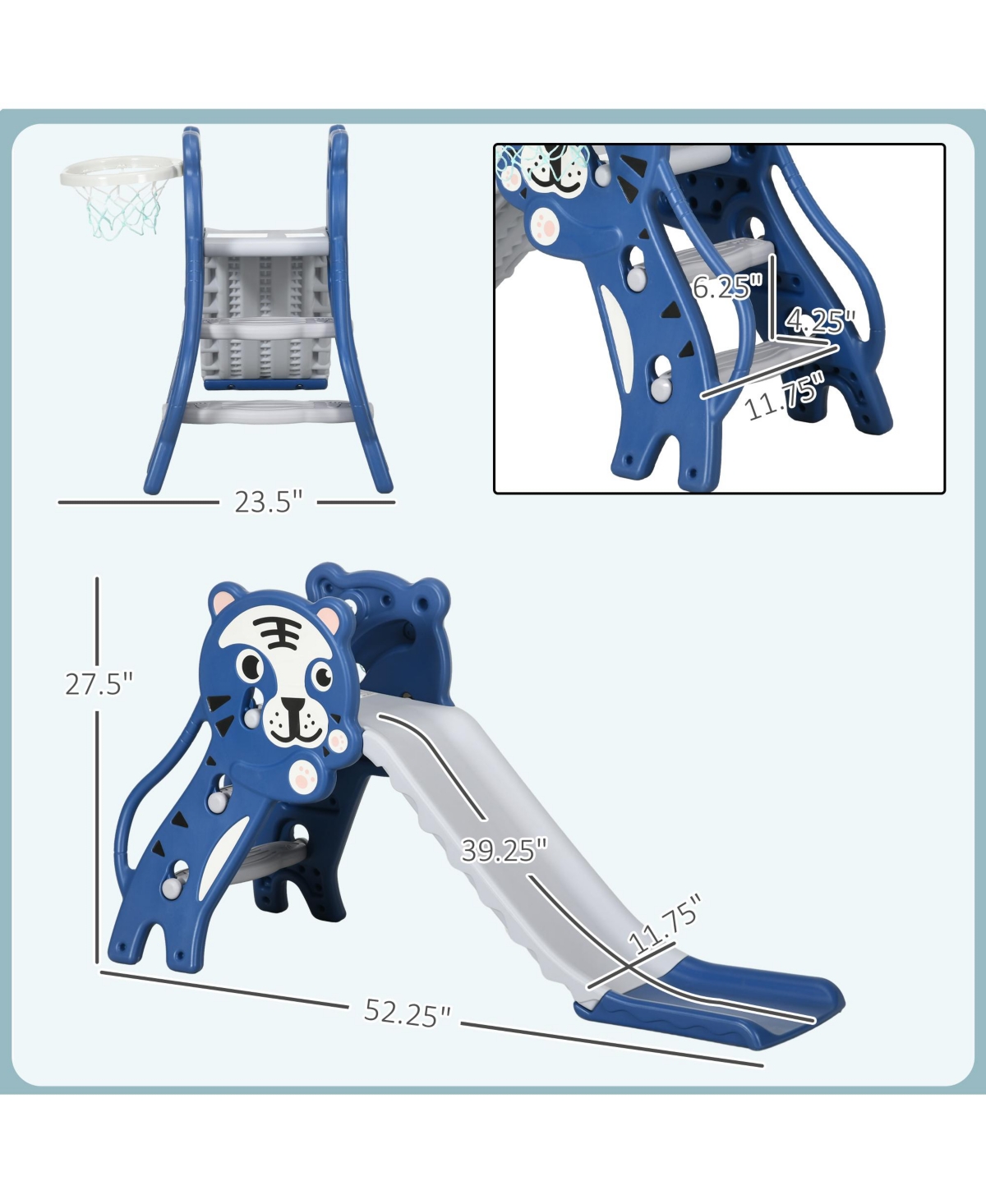 Hongge Indoor Toddler Slide with Basketball Hoop for Ages 18–36 Months