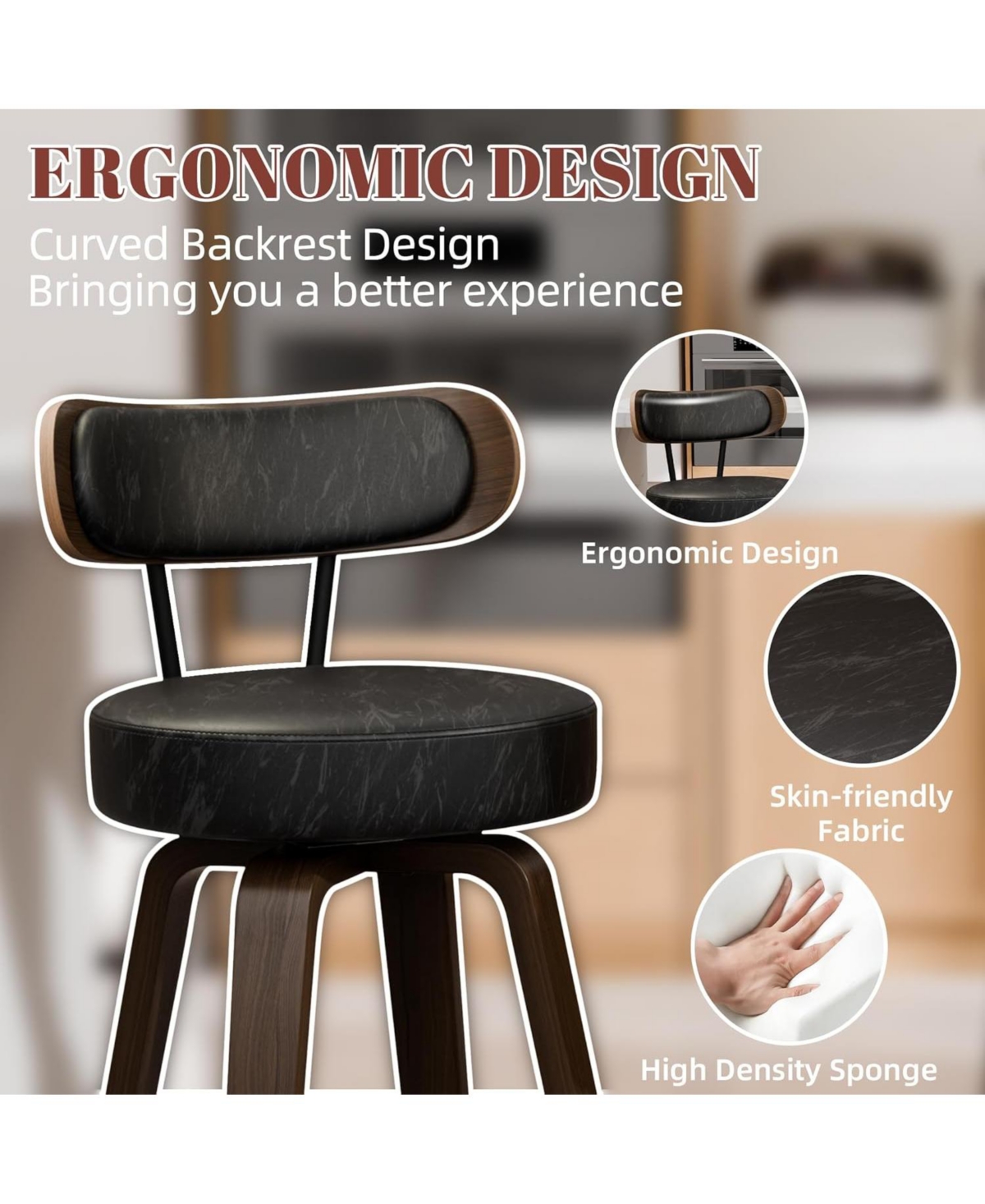 Dyhome 24 inches Bar Stools Set of 3, Modern Counter Height with Wood Back, Boucle Fabric Upholstered Barstools for Home, Cafe