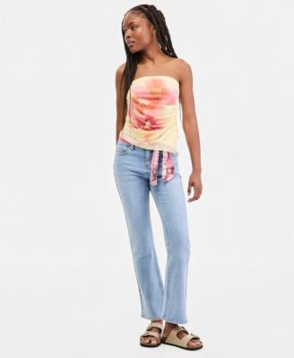 Juniors' Hibiscus Mesh Tube Top