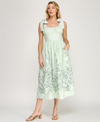 Juniors' Tie Shoulder Fit & Flare Midi Dress