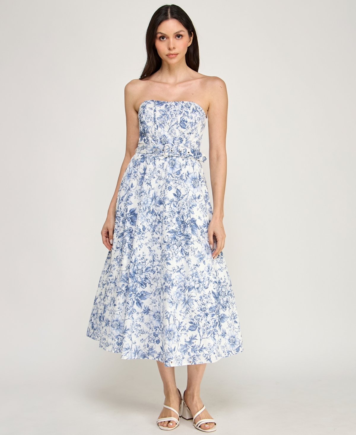 Row A Women's Strapless Fit & Flare Midi Dress