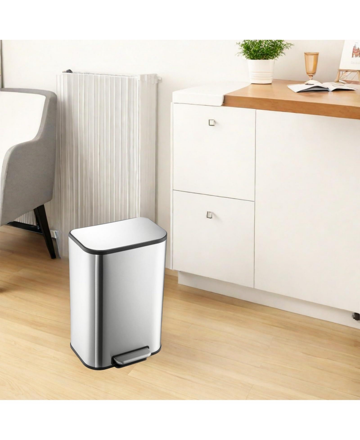 gaomon Bathroom Trash Can, 3.2 Gallon / 12 Liter Stainless Steel Garbage Can, Small Rectangular Trash Can with Soft Close Lid Foot Pedal
