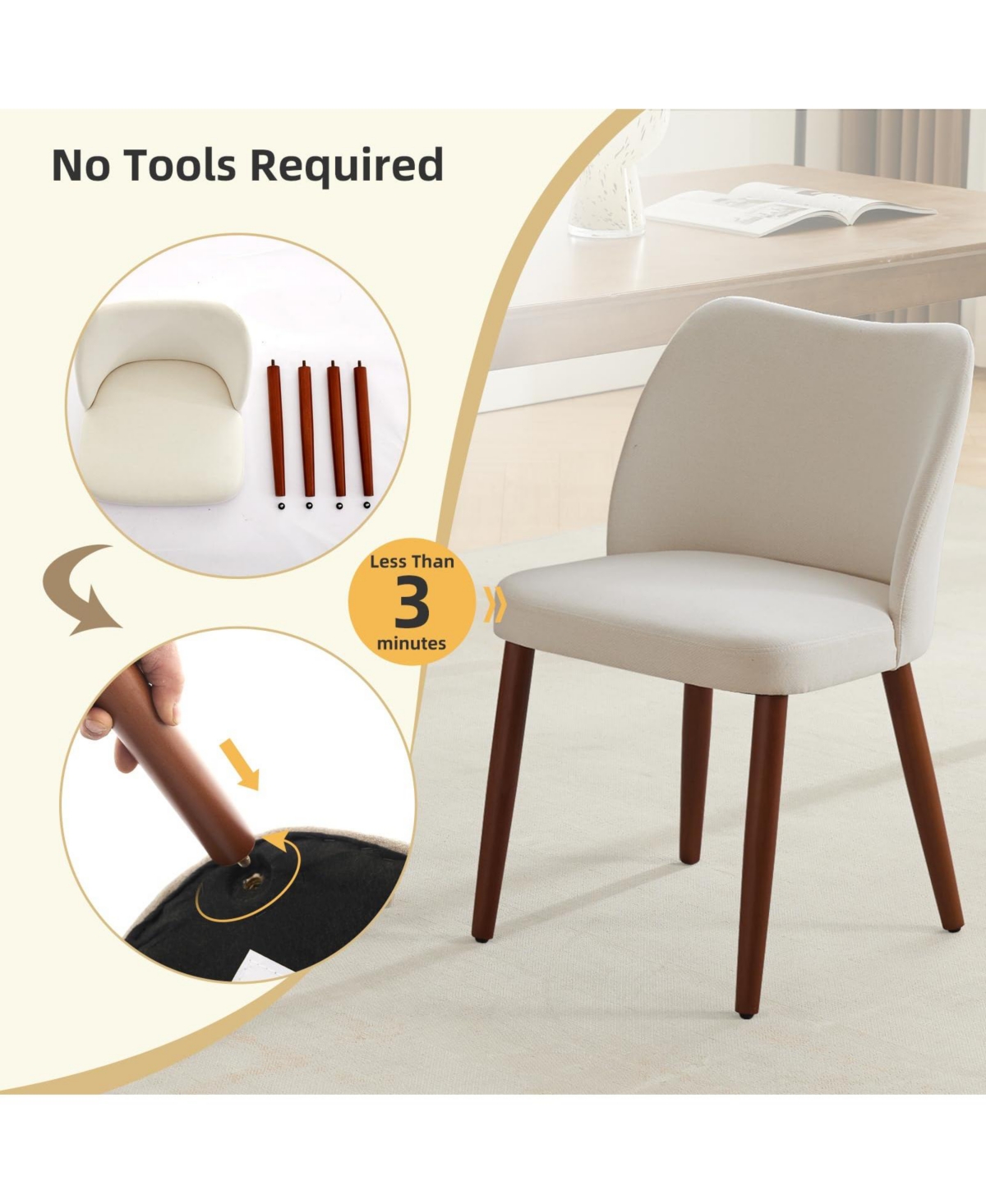 Gaomon Kitchen Table Set of 2 Beige Linen Dining Chairs for Dining Room, Home Office, Living Room