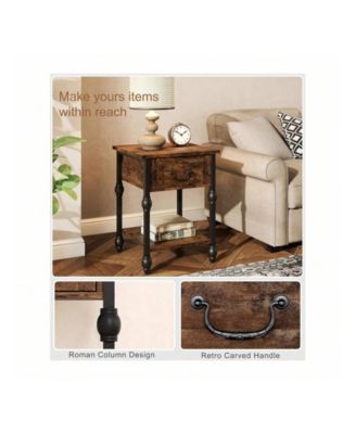 Industrial 2-Tier End Table Nightstand, Drawer Storage Side Table Featured Bedside Organizer for Bedroom