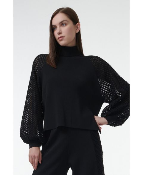 Женский свитер Leem Mesh Sleeve Knitted, цвет: Чёрный