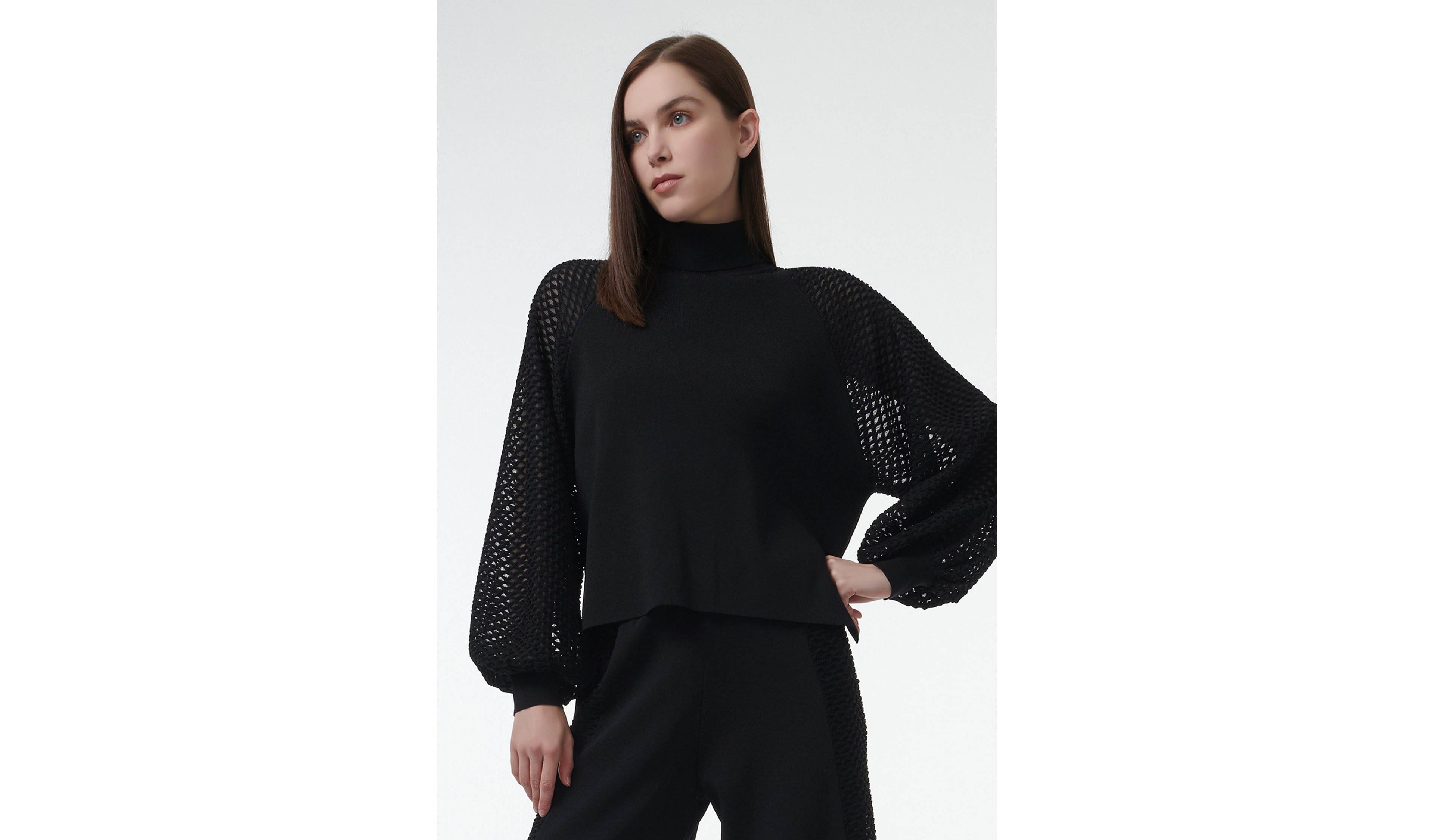 Leem Women's Mesh Sleeve Knitted Sweater