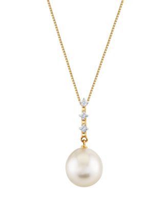 Cultured Fresh Water Pearl (11mm) & Diamond Accent Pendant Necklace in 10k Yellow Gold