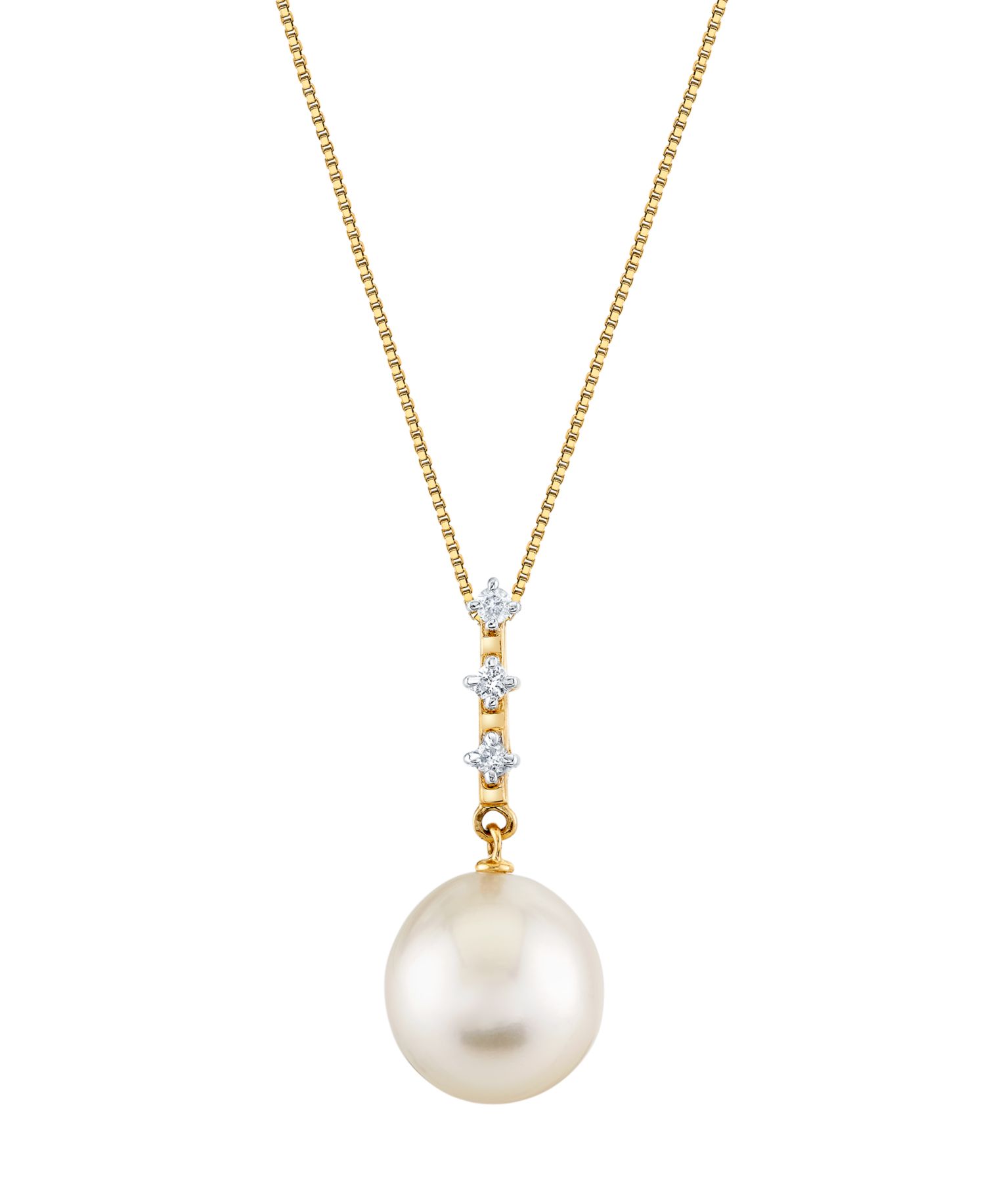 Cultured Fresh Water Pearl (11mm) & Diamond Accent Pendant Necklace in 10k Yellow Gold