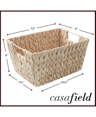 Set of 4 Whitewash Water Hyacinth Baskets with Handles, 12x9x6 Storage Bins for Shelves, Blankets & Laundry