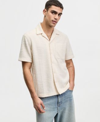 Men's Relaxed-Fit Boucle Short-Sleeve Camp Shirt
