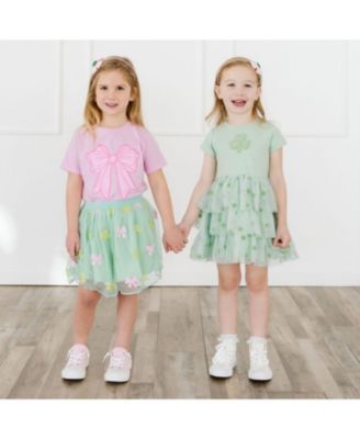 Toddler Girls Flocked Shamrock St. Patrick's Day Tiered Short Sleeve Tutu Dress