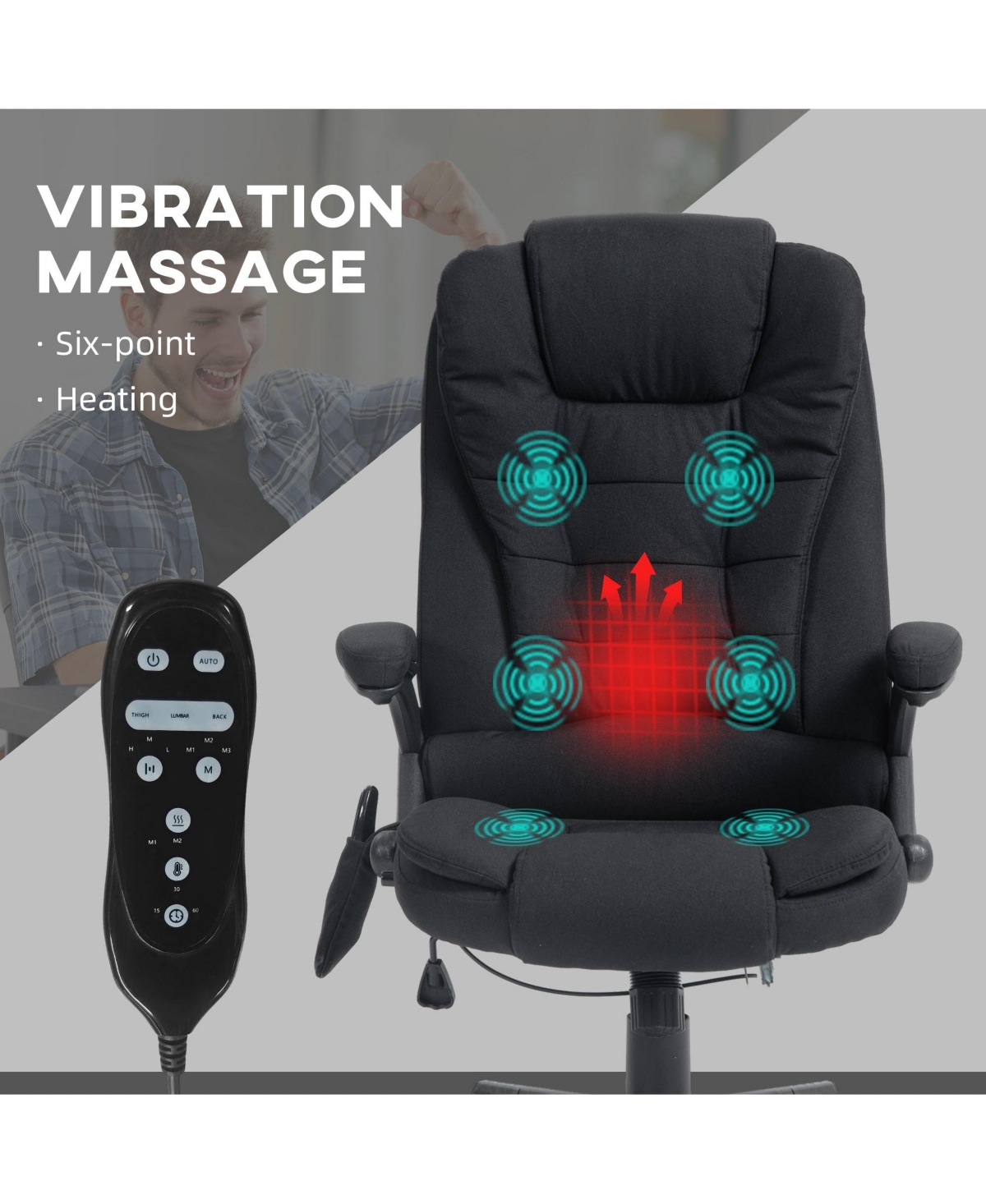 Boyel Living 6 Point Vibrating Massage Office Chair with Lumbar Heat Black