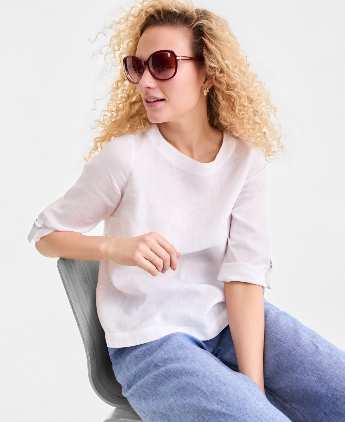 Charter Club Women's 100% Linen D-Ring Top, Created for Macy's