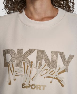 Women's Graffiti Rhinestone Logo Blouson-Sleeve Drop-Shoulder Sweatshirt