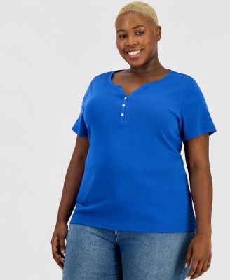 Women's Short-Sleeve Cotton Henley Top