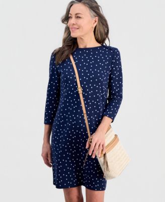 Petite Polka Dot Knit Envelope-Neck 3/4-Sleeve Dress