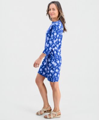 Petite Printed Knit Envelope-Neck 3/4-Sleeve Dress