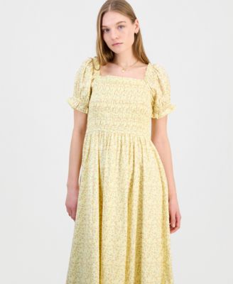 Juniors' Square-Neck Puff-Sleeve Midi Dress