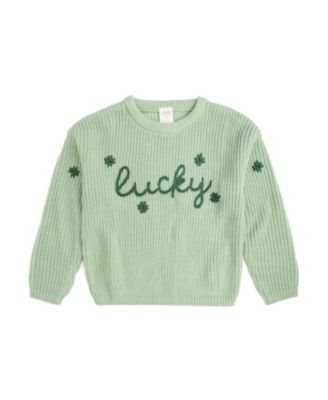 Little Girls Lucky Shamrock St. Patrick's Day Knit Sweater