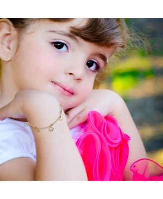 14k Yellow Gold Plated Adjustable Bracelet with Heart Charms and Beads for Kids