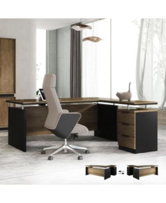 63-Inch L-Shaped Compact Desk in Brown with Drawer - Modern Home Office Workstation