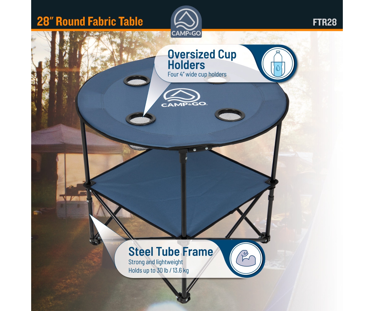 Camp & Go 28" Round Lightweight Fabric Portable Folding Beach Table with Cupholders, Green