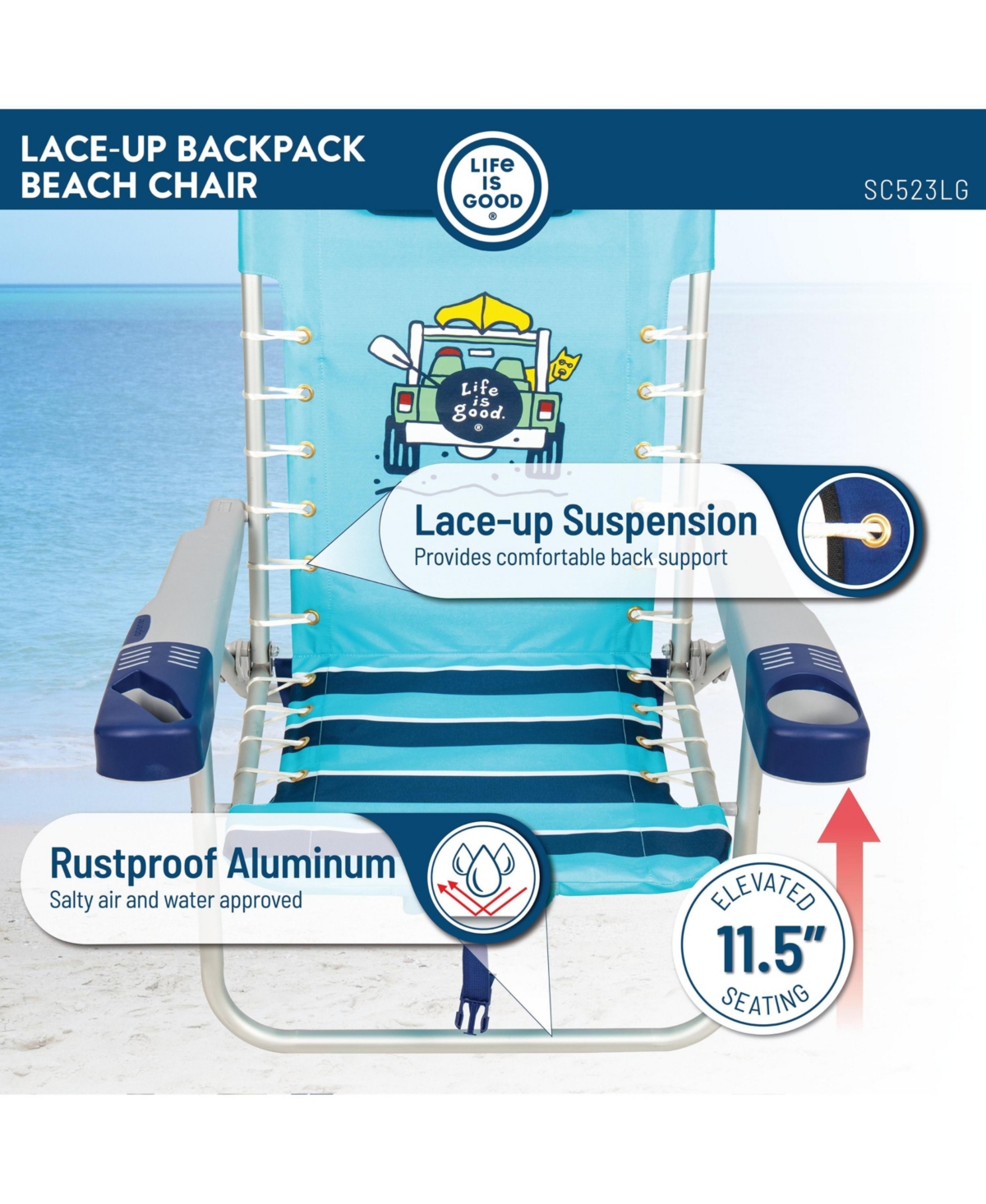 Life is Good 2 x 2 x 3 ft Beach Chair