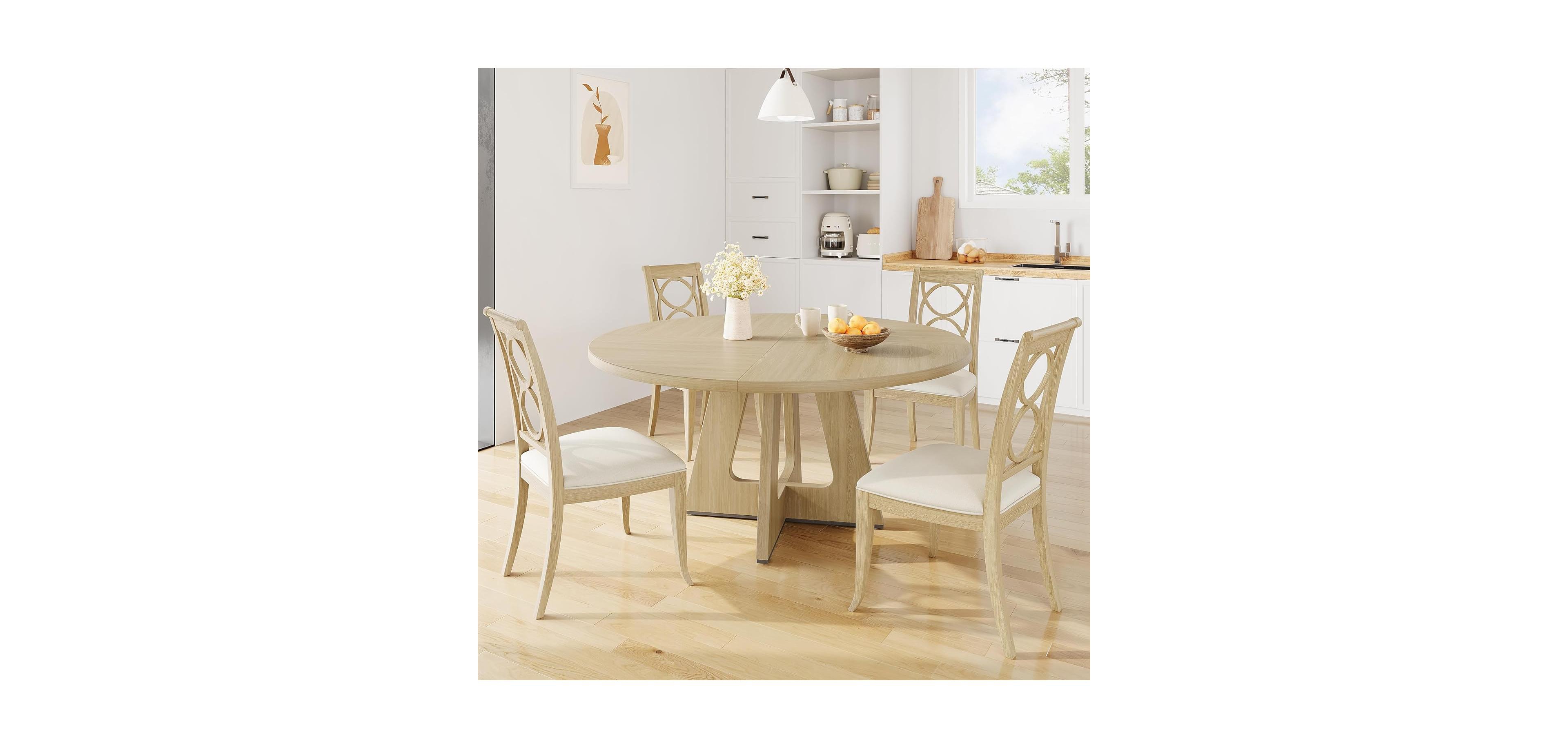 Gaomon Kitchen Table Round Dining Table 47 Inch Round Dinner Table for 4 Farmhouse Kitchen Table
