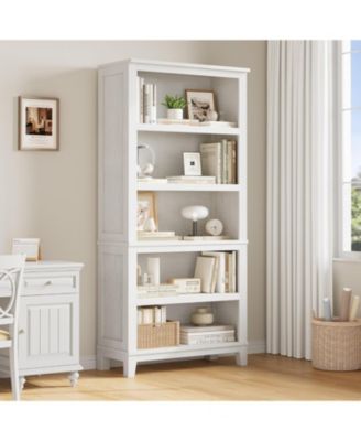 71" Farmhouse Bookcase w/Adjustable Shelves & 31.5" Width, 5 Tier Tall Bookshelf with Wooden Legs, Rustic Vintage Book Shelf