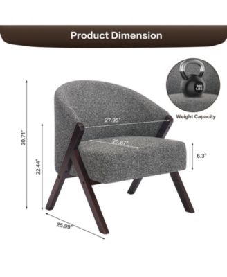 Mid-Century Modern Linen Upholstered Accent Chair, Solid Wood Frame Reading Armchair, Comfortable Side Chair for Home