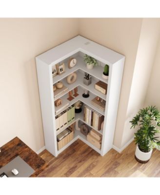 Corner Bookshelf, 71.8 in Corner Bookcase, L-Shaped Bookshelf Farmhouse Bookcase, 5 Tier Display Shelf Heavy Duty Bookcases