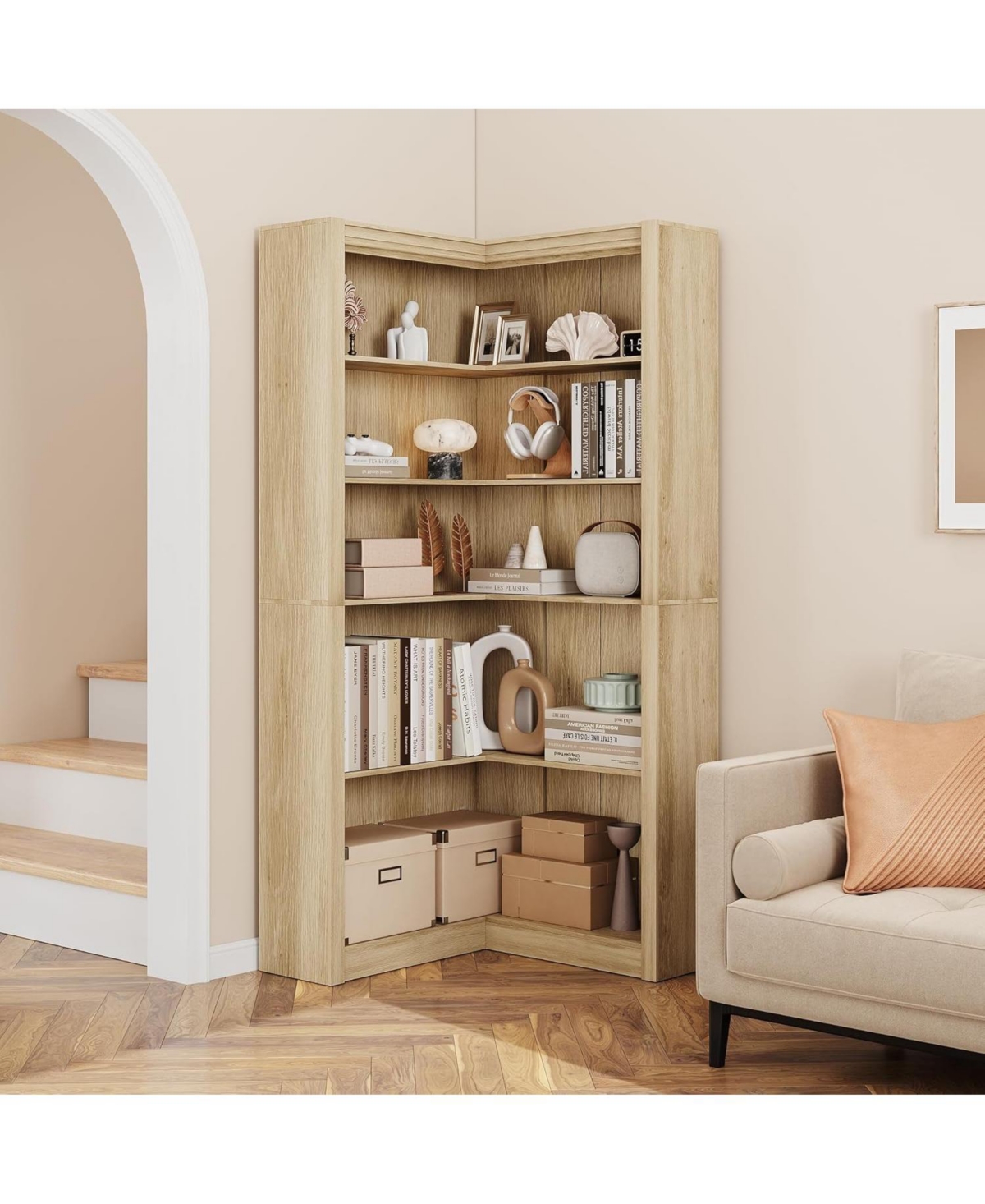 Gaomon Corner Bookshelf, 71.8 in Corner Bookcase, L-Shaped Bookshelf Farmhouse Bookcase, 5 Tier Display Shelf Heavy Duty Bookcases