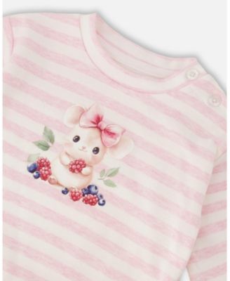 Baby Girls Cotton Jersey Top and Pants Set White and Pink Stripes