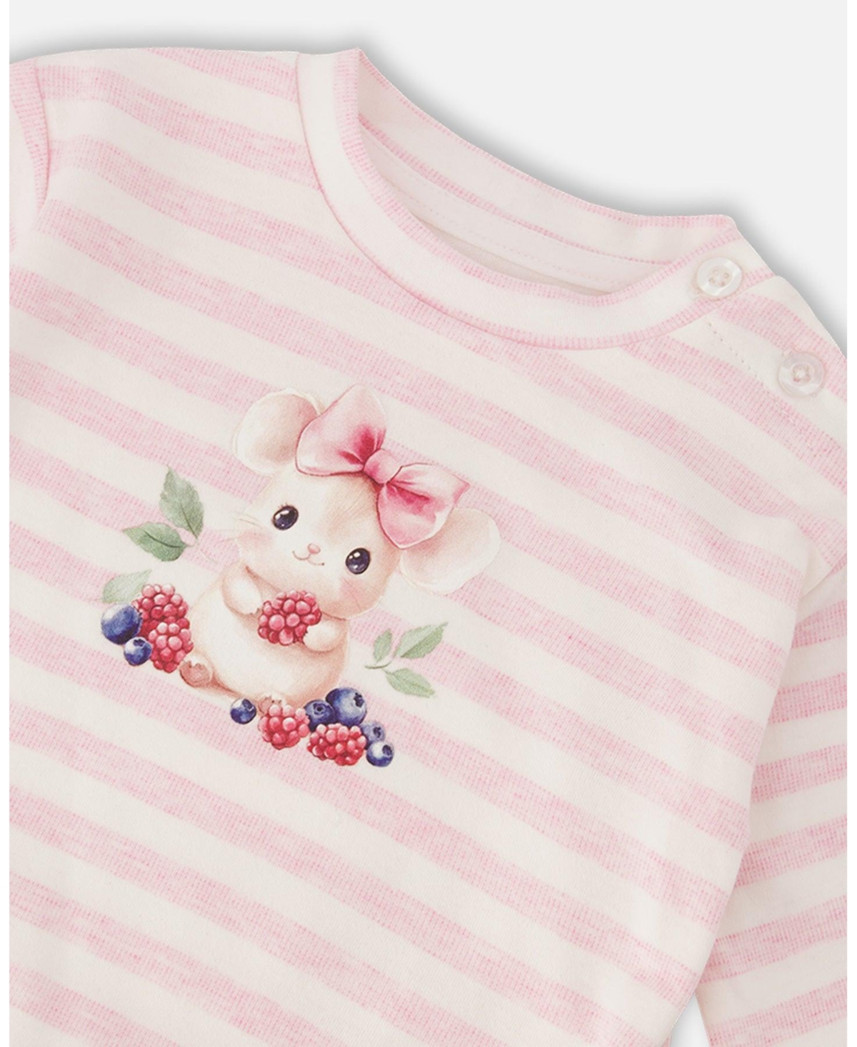 Draft - Deux par Baby Girls Cotton Jersey Top and Pants Set White Pink Stripes