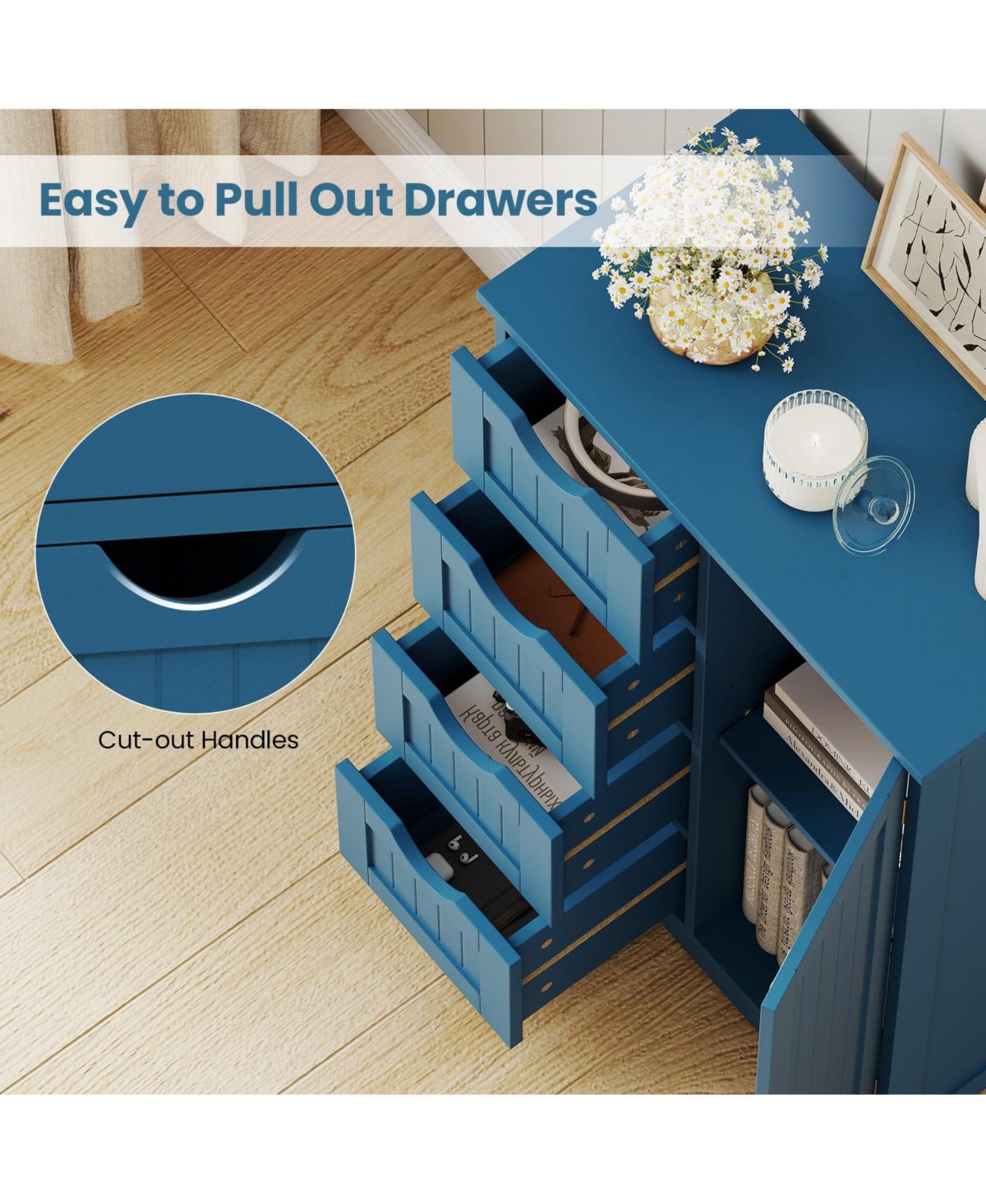 Volenca Freestanding Indoor Wood Storage Cabinet with 4 Drawers