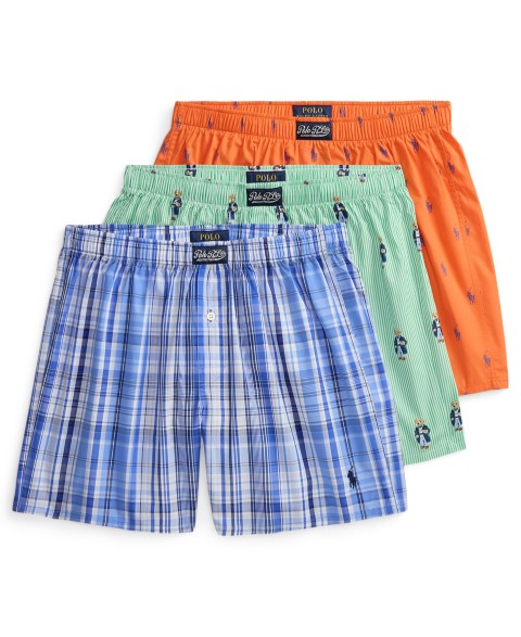 Бельё Polo Ralph Lauren Men's Single-Button Fly Woven Boxers, 3-Pack Set
