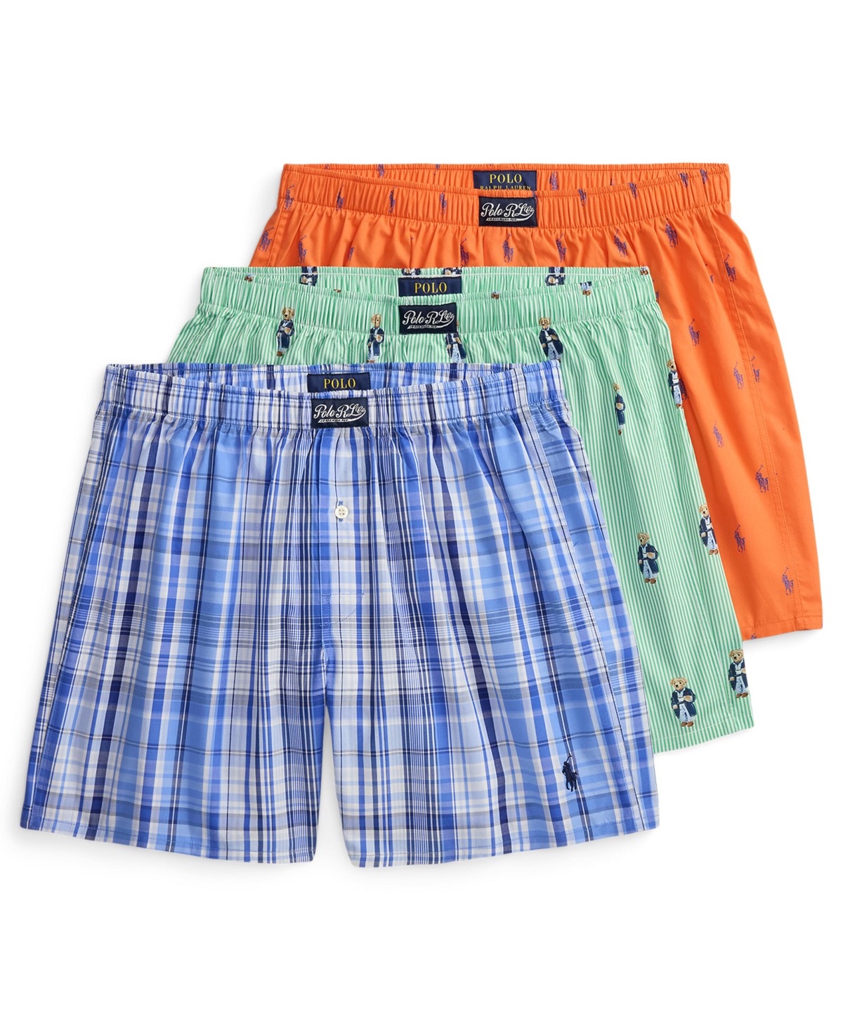 Бельё Polo Ralph Lauren Men's Single-Button Fly Woven Boxers, 3-Pack Set — фото 1