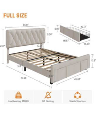 Full Bed Frame with 1 Storage Drawer, Upholstered Platform