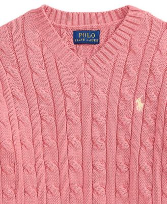 Girls' 2T-6X Cable-Knit V-Neck Sweater