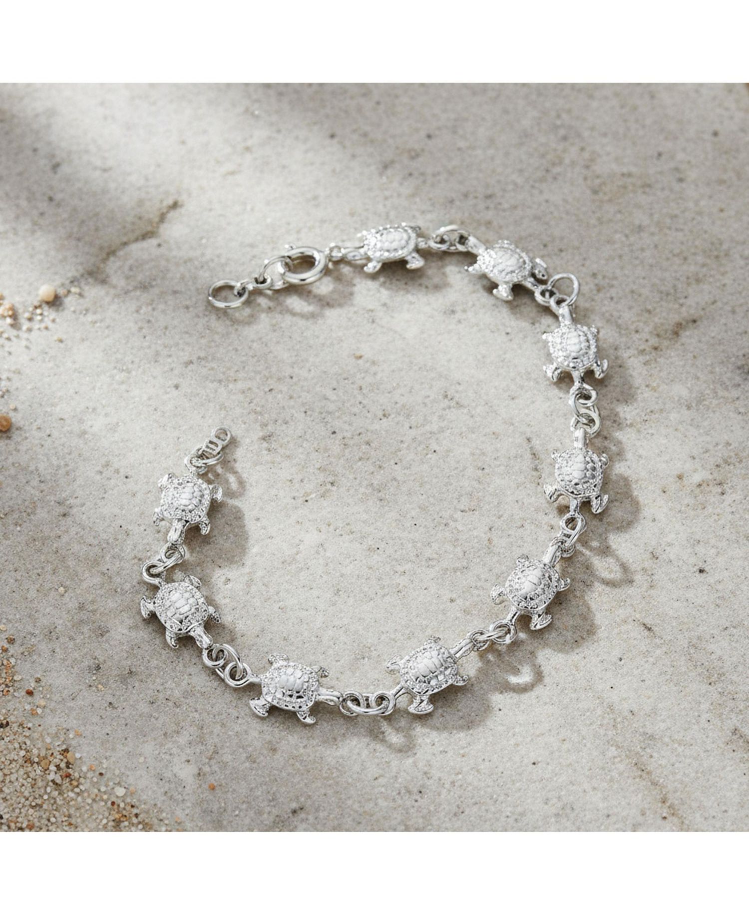 Nautical Turtle Charm Bracelet .925 Sterling Silver Vacation Keepsake 7.5"