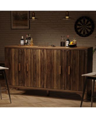 55" Mid Century Modern Fluted Buffet Cabinet with Storage 4 Door Wood Sideboard Credenza for Kitchen Living Room