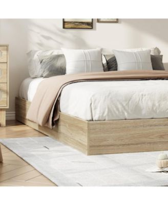 Wood Platform Bed Frame, Solid Wood, No Headboard, Floor-Standing, Sturdy Slat Support, No Box Spring Needed, Walnut Wood
