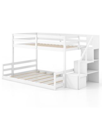 Solid Wood Twin-Over-Full Bunk Bed with Stair Storage