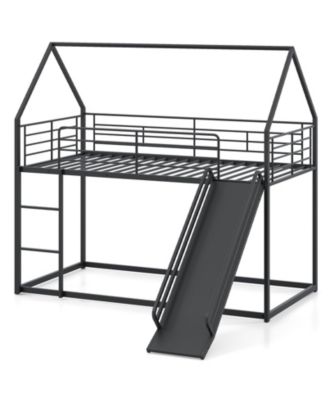 Kids House Style Metal Low Bunk Bed, Twin Over Twin - One Size Fits All