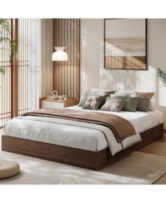 Queen Size Wood Platform Bed Frame, Wooden Bed Frame Without Headboard, Wood Slat Support, Easy Assembly, Pine