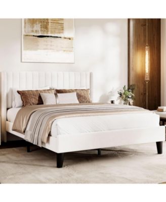 Size Velvet Bed Frame with Wingback Headboard, Upholstered Platform Bed, No Box Spring Needed, Easy Assembly, Heavy-Duty Support