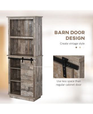 64.5"H MDF Board, Particle Board Sliding Barn Door, 5-Tier Shelves, Anti-Tip Strap Rustic Kitchen Pantry Cabinet