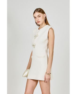 Women's Sleeveless mini knit dress with bow accents