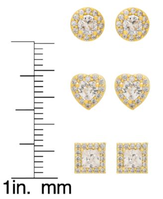 3-Piece Lab-Grown White Sapphire (2-5/8 ct. t.w.) Stud Earrings Set in 14k Gold Over Sterling Silver