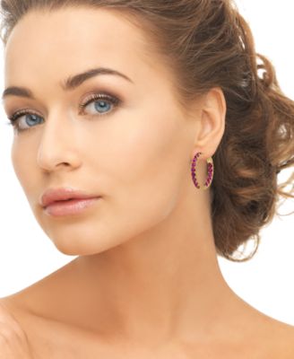 Lab-Grown Ruby (4-1/2 ct. t.w.) Inside-Out Hoop Earrings in 14k Gold Over Sterling Silver